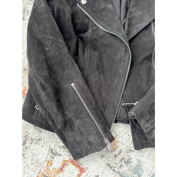 Bcbg Generation Women Genuine Suede Leather Moto Jacket Zip In Dark Brown - Picture 3 of 16